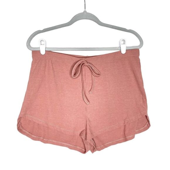 Shein Curve Tie Front Ribbed Knit Casual PJ Shorts Stretch Pink Orange Size 1XL - Picture 1 of 11